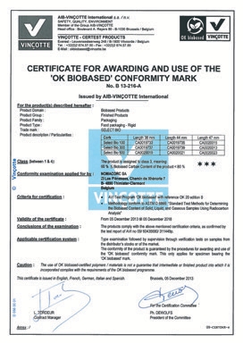 OK Biobased Conformity Mark Certificate